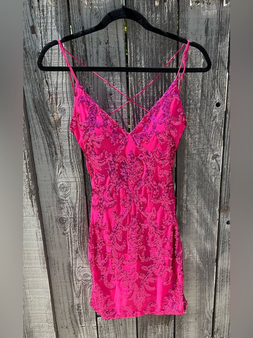 Windsor Neon Pink Sequin V-Neck Mini Dress - Picture 6 of 6